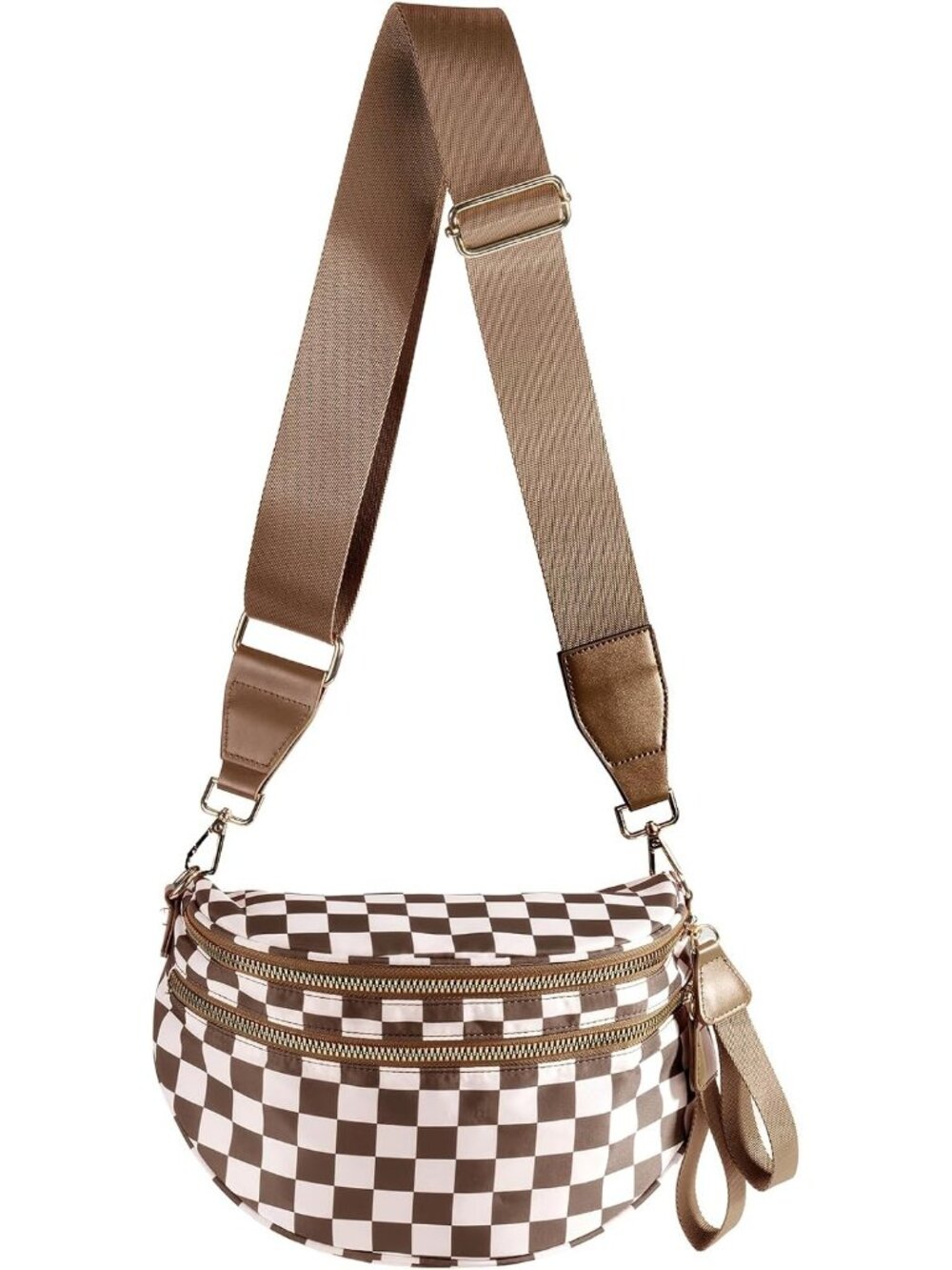 〽️Women's Brown Bum Travel Purse Checkered Nylon Spacious Crossbody Bags